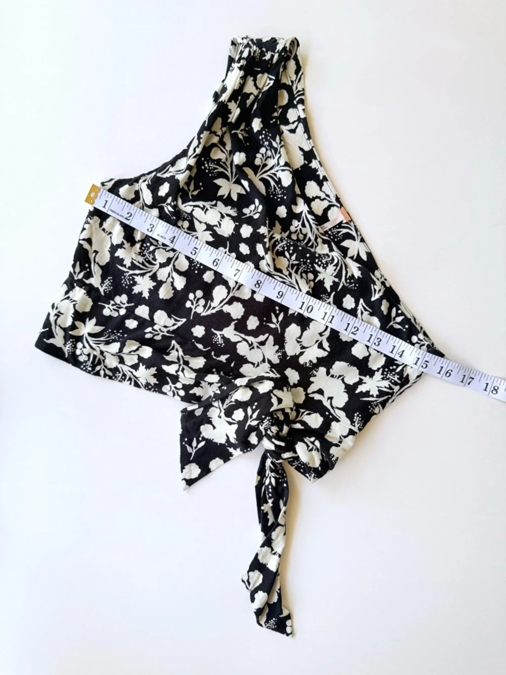 Free People Carmen Printed One-Shoulder Crop Top Black & Ivory Cream Floral S